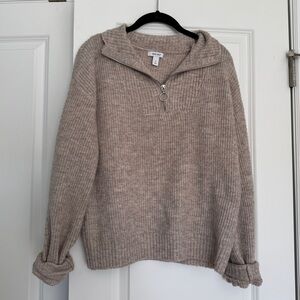 Nine west tan quarter zip sweater